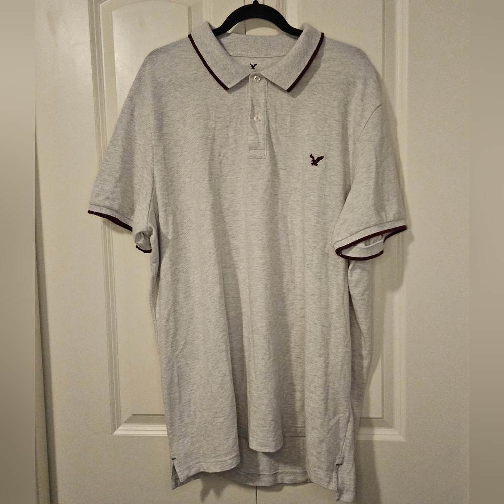 American Eagle Outfitters Gray Polo Shirt with Embroidered Logo Core Flex SZ 3XL